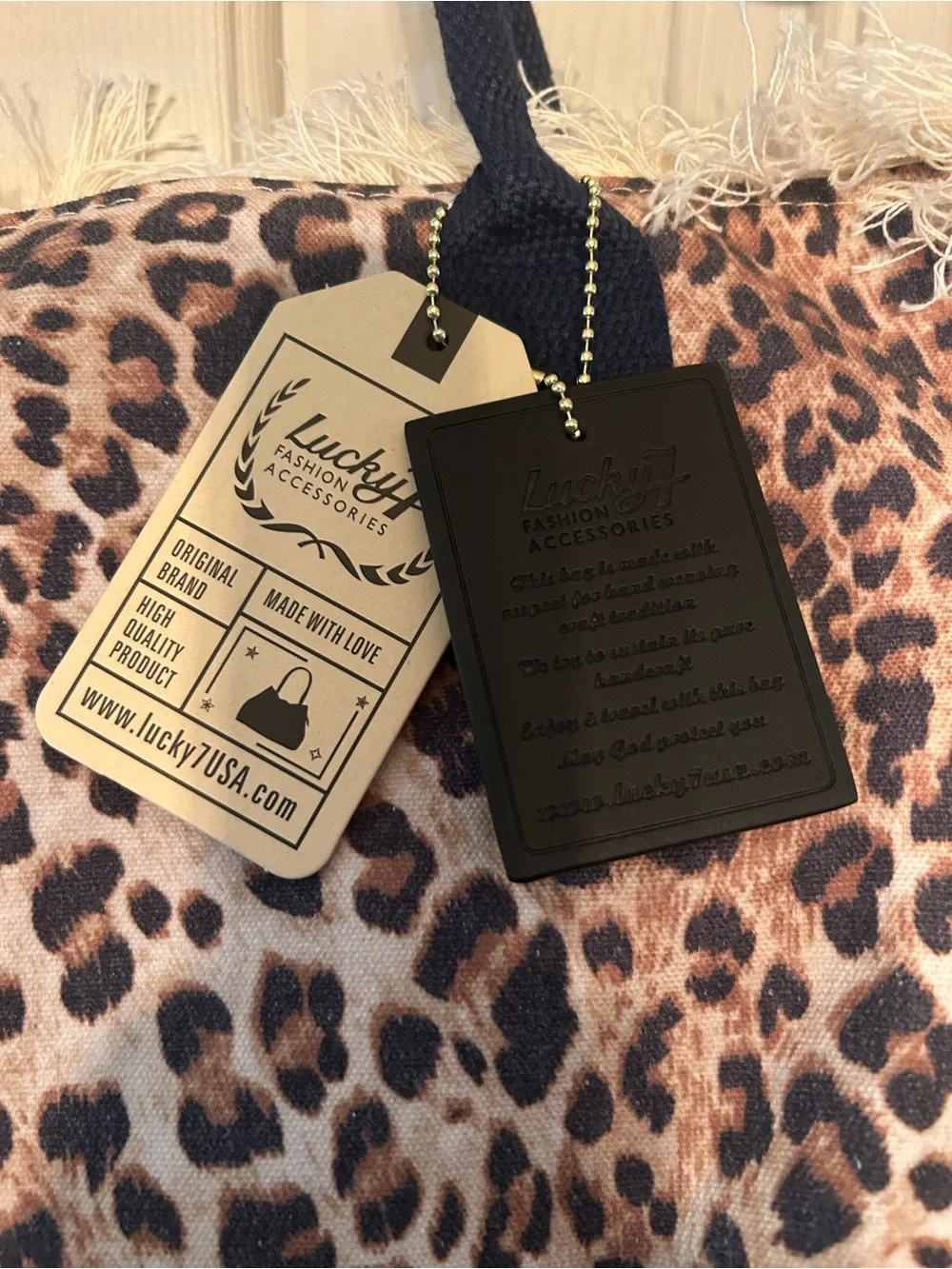 Lucky7 Brand Leopard Print Fringe Tote Bag in Brown